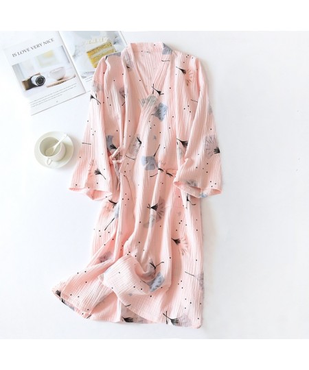 New Summer Japanese Style 100% Cotton Gauze Bath Robe Women Cute Home Bathrobe Printing Long Kimono Robe Home Night Gown $34....