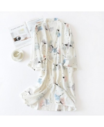 New Summer Japanese Style 100% Cotton Gauze Bath Robe Women Cute Home Bathrobe Printing Long Kimono Robe Home Night Gown $34....