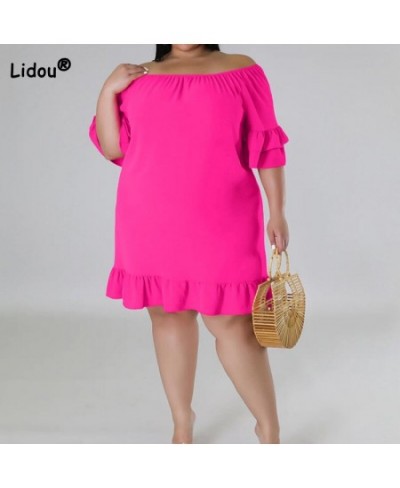 Plus Size Summer New Women's Clothing Solid Color Fashion Off Shoulder Patchwork Ruffles Half Sleeve Sweet Princess Dresses $...