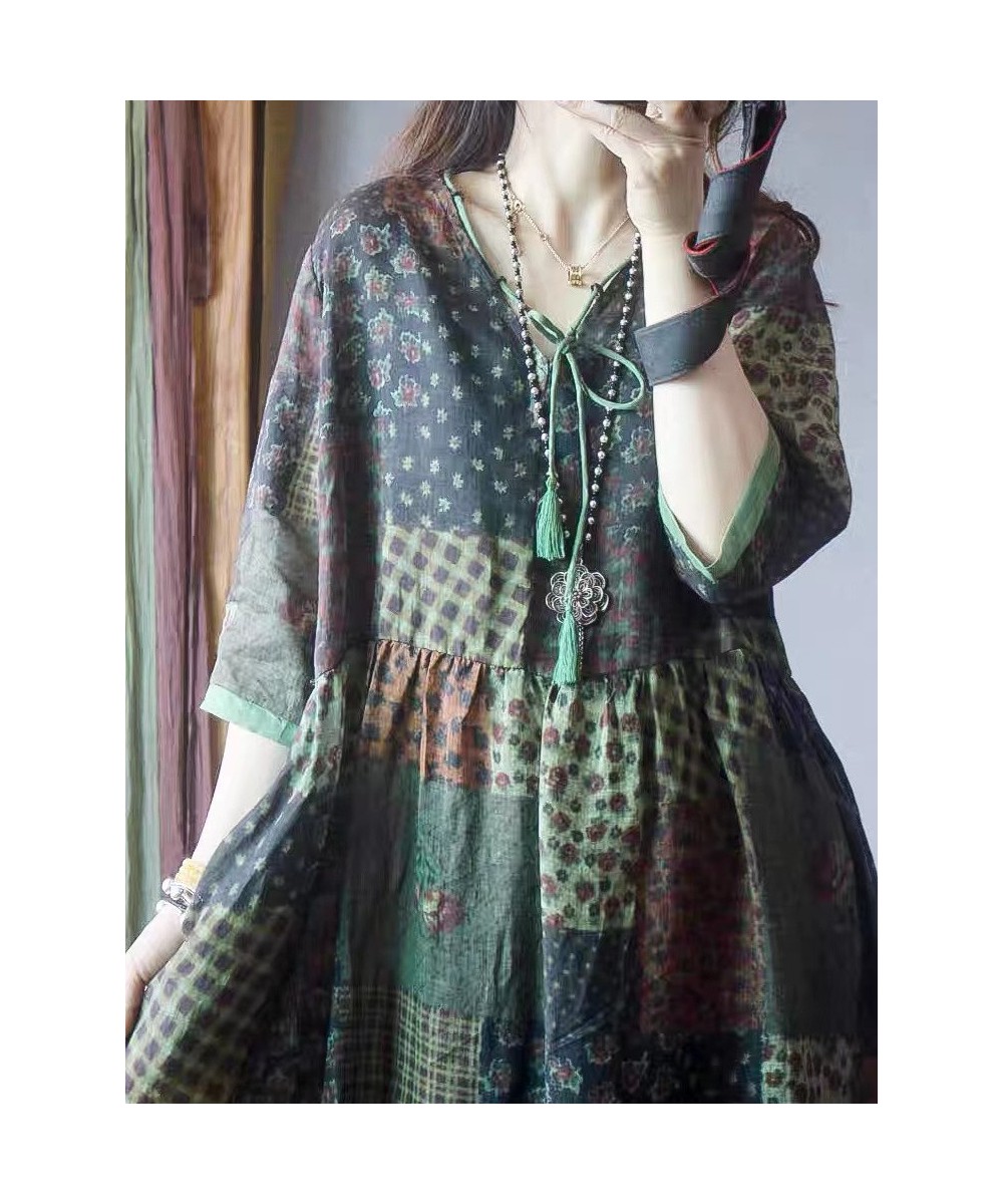 Oversized Summer Vintage Ethnic Style Women Loose Cotton Dress Fashion Casual Big Size Dress Korea Ladies Pullover Long Dress...