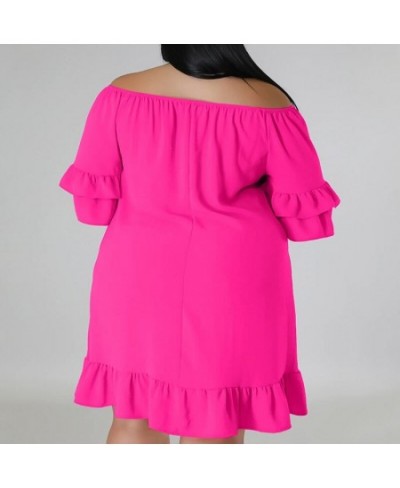 Plus Size Summer New Women's Clothing Solid Color Fashion Off Shoulder Patchwork Ruffles Half Sleeve Sweet Princess Dresses $...