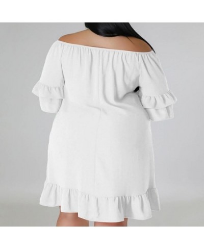 Plus Size Summer New Women's Clothing Solid Color Fashion Off Shoulder Patchwork Ruffles Half Sleeve Sweet Princess Dresses $...