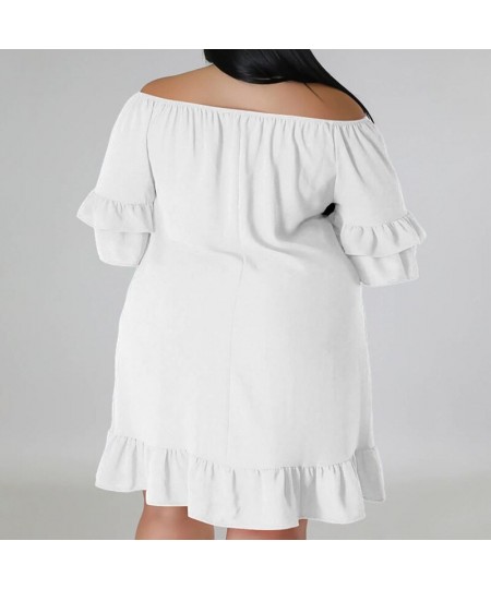 Plus Size Summer New Women's Clothing Solid Color Fashion Off Shoulder Patchwork Ruffles Half Sleeve Sweet Princess Dresses $...