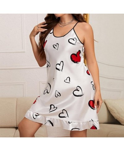 XL-5XL Summer Female Strap Nightdress Nighty Gown Sleepwear Lingerie Lady Sexy LOVE Print Nightgown Satin Home Dress Loungewe...