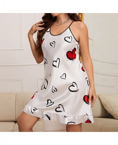 XL-5XL Summer Female Strap Nightdress Nighty Gown Sleepwear Lingerie Lady Sexy LOVE Print Nightgown Satin Home Dress Loungewe...