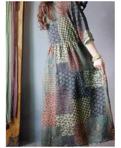 Oversized Summer Vintage Ethnic Style Women Loose Cotton Dress Fashion Casual Big Size Dress Korea Ladies Pullover Long Dress...