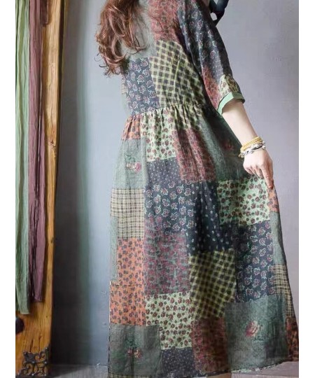 Oversized Summer Vintage Ethnic Style Women Loose Cotton Dress Fashion Casual Big Size Dress Korea Ladies Pullover Long Dress...