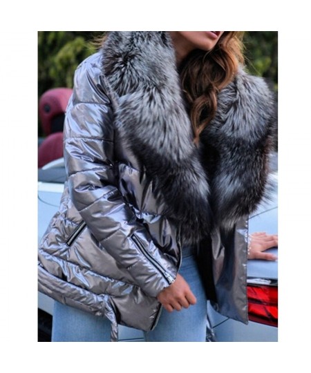 Winter Fashion Lapel Belted Cotton Coat Women Solid Bright Face Large Fur Collar Pocket Slim Jacket Coat Ladies Warm $74.95 -...