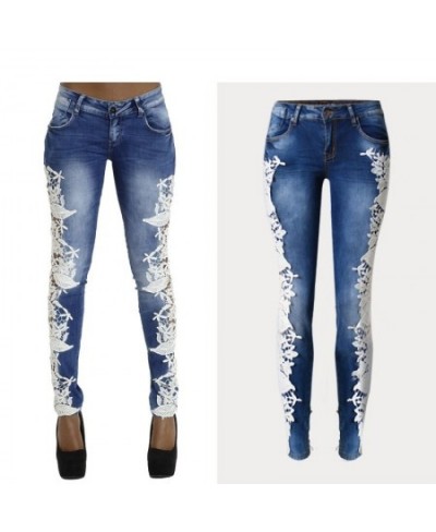 Mid-Waist Jeans With Lace Hollow Out Stitching Fashion full-Length Stretchable Tights Skinny Denim Sexy Date Femme Women Jean...