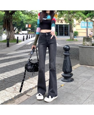 Black Gray Flared Jeans Women's High Waist Elastic Trousers Hot Girls Retro Street Fashion Straight Wide Leg Pants $39.14 - J...