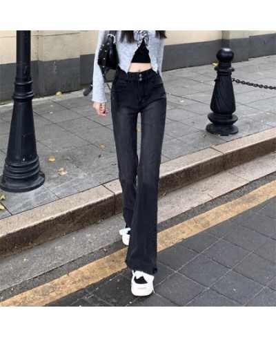 Black Gray Flared Jeans Women's High Waist Elastic Trousers Hot Girls Retro Street Fashion Straight Wide Leg Pants $39.14 - J...