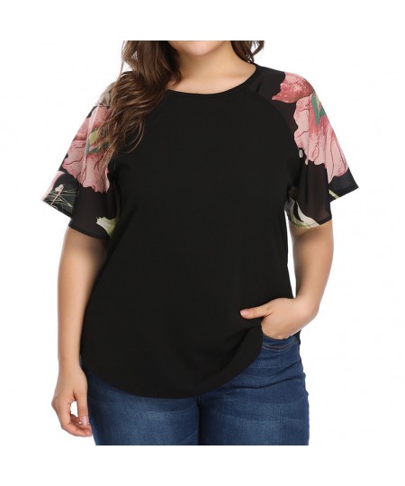 Plus Size Women Clothing Tops Fashion Short Sleeve Casual Loose T-shirts Ladies O-neck Floral Print Oversized T-shirts Top $2...