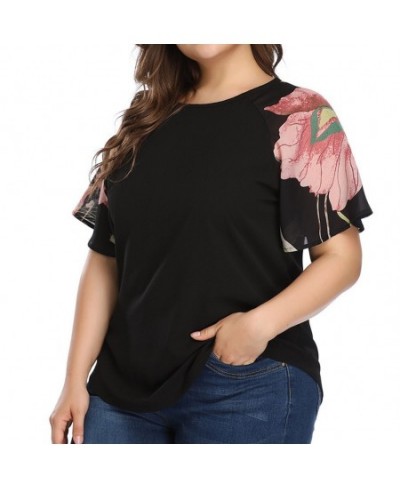 Plus Size Women Clothing Tops Fashion Short Sleeve Casual Loose T-shirts Ladies O-neck Floral Print Oversized T-shirts Top $2...