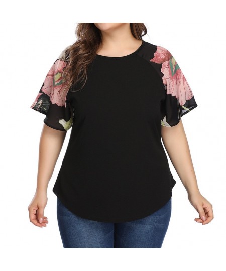 Plus Size Women Clothing Tops Fashion Short Sleeve Casual Loose T-shirts Ladies O-neck Floral Print Oversized T-shirts Top $2...