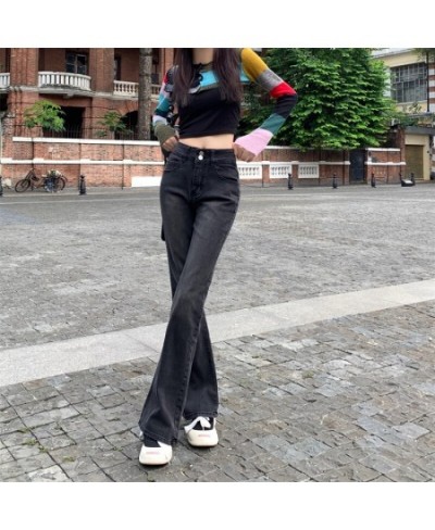 Black Gray Flared Jeans Women's High Waist Elastic Trousers Hot Girls Retro Street Fashion Straight Wide Leg Pants $39.14 - J...