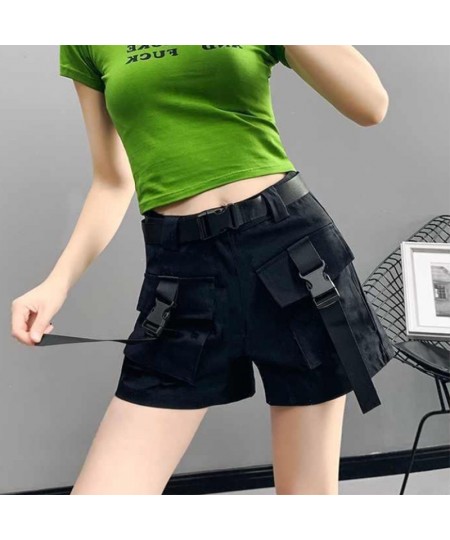 Army Green Cargo Shorts Women Korean Big Pockets High Waist Wide Leg Shorts Woman Summer Harajuku Casual Short Pants $25.93 -...