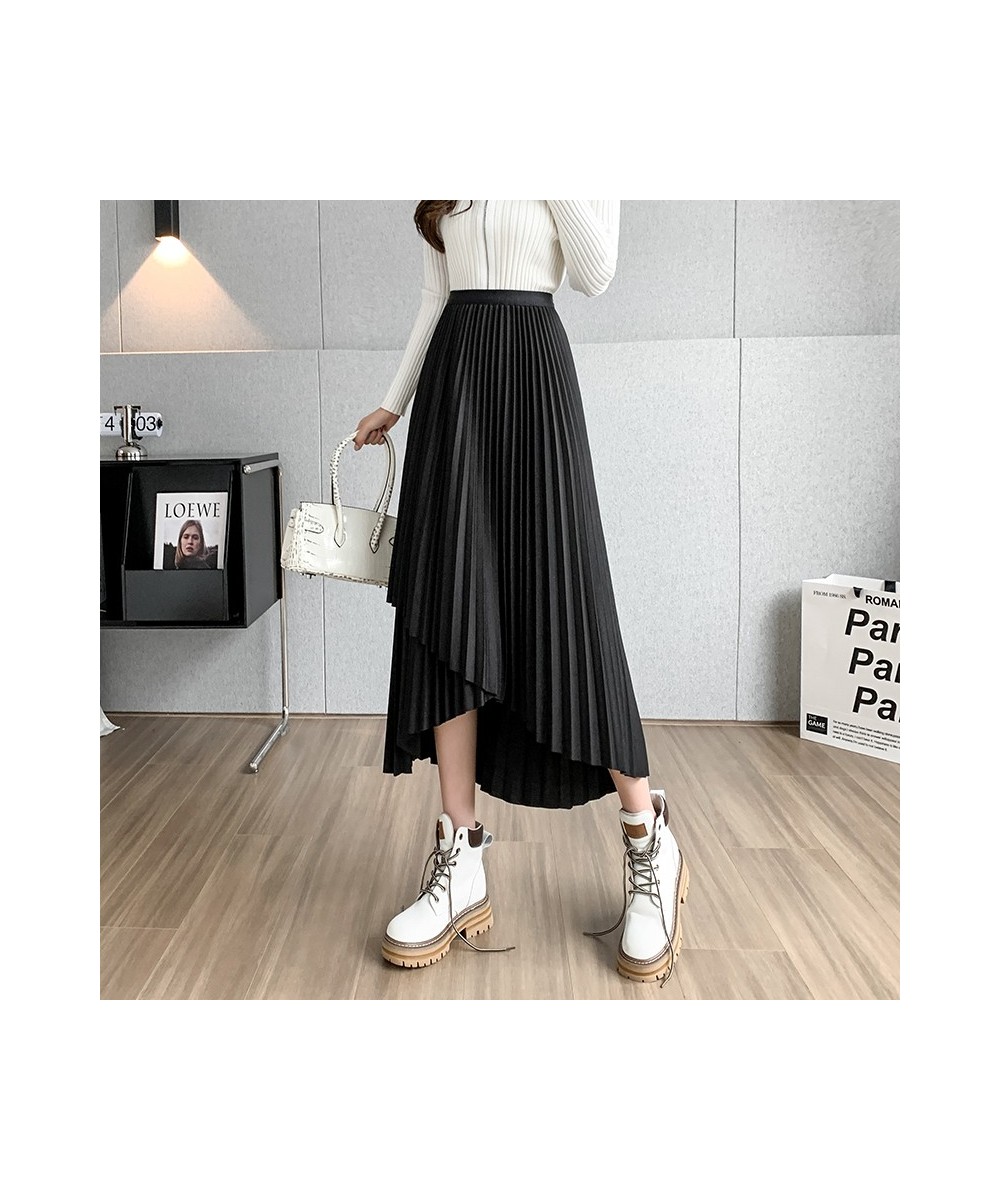 Women Autumn Long Pleated Skirts Elegant Elastic High Waist Loose Skirts Slim Harajuku Irregular Vintage Skirts Solid Color $...