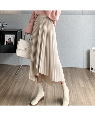 Women Autumn Long Pleated Skirts Elegant Elastic High Waist Loose Skirts Slim Harajuku Irregular Vintage Skirts Solid Color $...