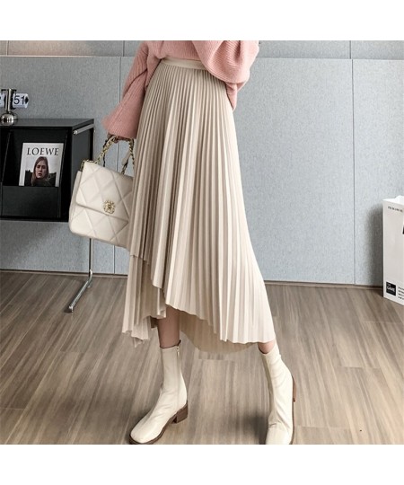 Women Autumn Long Pleated Skirts Elegant Elastic High Waist Loose Skirts Slim Harajuku Irregular Vintage Skirts Solid Color $...