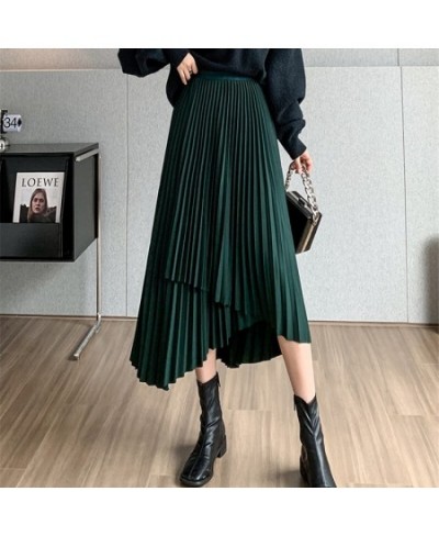 Women Autumn Long Pleated Skirts Elegant Elastic High Waist Loose Skirts Slim Harajuku Irregular Vintage Skirts Solid Color $...