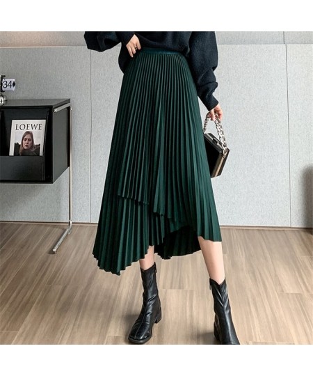 Women Autumn Long Pleated Skirts Elegant Elastic High Waist Loose Skirts Slim Harajuku Irregular Vintage Skirts Solid Color $...