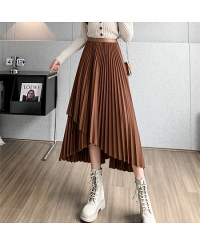 Women Autumn Long Pleated Skirts Elegant Elastic High Waist Loose Skirts Slim Harajuku Irregular Vintage Skirts Solid Color $...