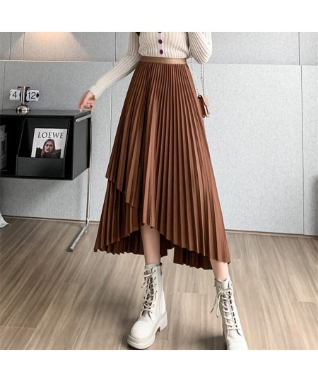 Women Autumn Long Pleated Skirts Elegant Elastic High Waist Loose Skirts Slim Harajuku Irregular Vintage Skirts Solid Color $...