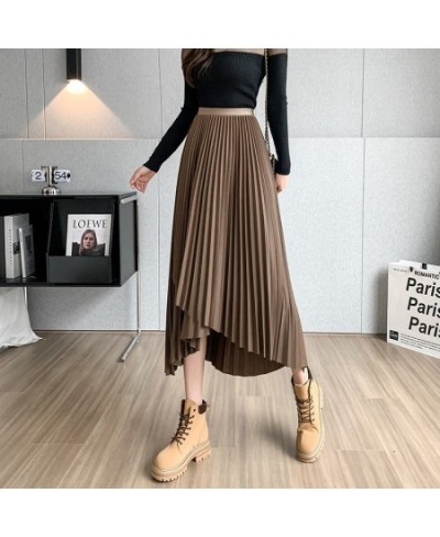 Women Autumn Long Pleated Skirts Elegant Elastic High Waist Loose Skirts Slim Harajuku Irregular Vintage Skirts Solid Color $...