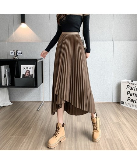 Women Autumn Long Pleated Skirts Elegant Elastic High Waist Loose Skirts Slim Harajuku Irregular Vintage Skirts Solid Color $...