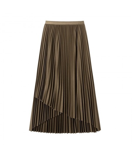 Women Autumn Long Pleated Skirts Elegant Elastic High Waist Loose Skirts Slim Harajuku Irregular Vintage Skirts Solid Color $...