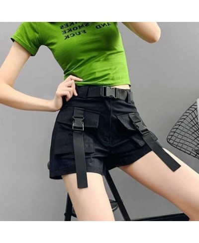 Army Green Cargo Shorts Women Korean Big Pockets High Waist Wide Leg Shorts Woman Summer Harajuku Casual Short Pants $25.93 -...