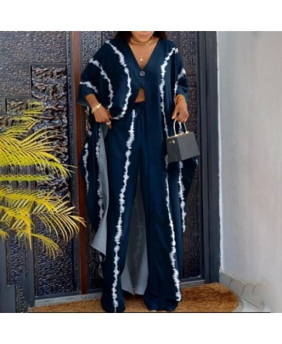 African Printed 2 Piece Outfit Women Casual V Neck Loose Fit Half Sleeve Long Top Shirt Wide Leg Pant Suit 2 Piece Set Women ...