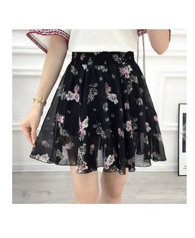 short Skirt Women Spring Summer Korean Fashion White Black Floral Print Aesthetic Anti-peeping High Waist chiffon pleated Ski...