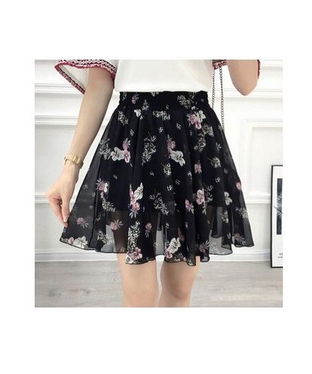 short Skirt Women Spring Summer Korean Fashion White Black Floral Print Aesthetic Anti-peeping High Waist chiffon pleated Ski...