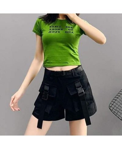 Army Green Cargo Shorts Women Korean Big Pockets High Waist Wide Leg Shorts Woman Summer Harajuku Casual Short Pants $25.93 -...