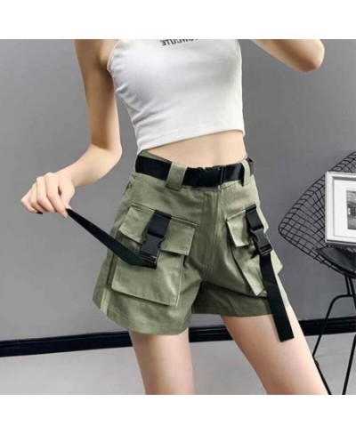 Army Green Cargo Shorts Women Korean Big Pockets High Waist Wide Leg Shorts Woman Summer Harajuku Casual Short Pants $25.93 -...