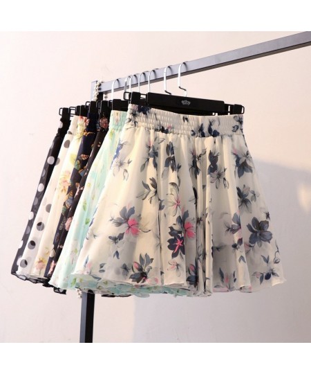 short Skirt Women Spring Summer Korean Fashion White Black Floral Print Aesthetic Anti-peeping High Waist chiffon pleated Ski...