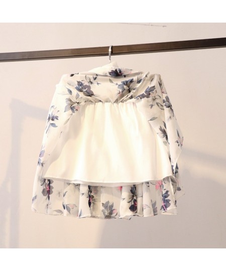 short Skirt Women Spring Summer Korean Fashion White Black Floral Print Aesthetic Anti-peeping High Waist chiffon pleated Ski...