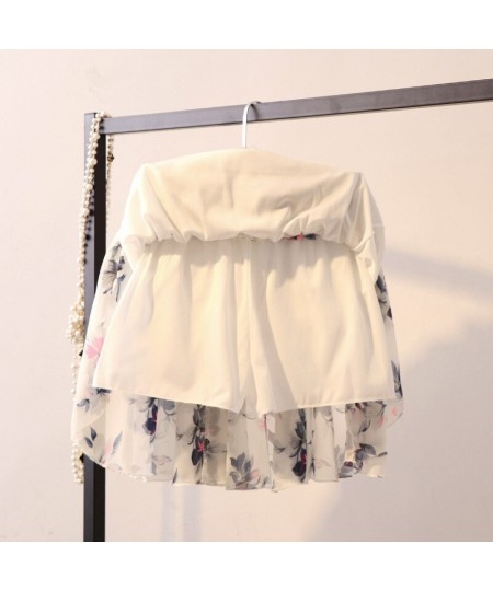 short Skirt Women Spring Summer Korean Fashion White Black Floral Print Aesthetic Anti-peeping High Waist chiffon pleated Ski...