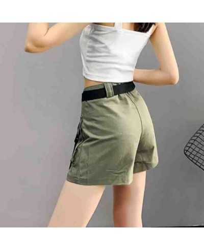 Army Green Cargo Shorts Women Korean Big Pockets High Waist Wide Leg Shorts Woman Summer Harajuku Casual Short Pants $25.93 -...