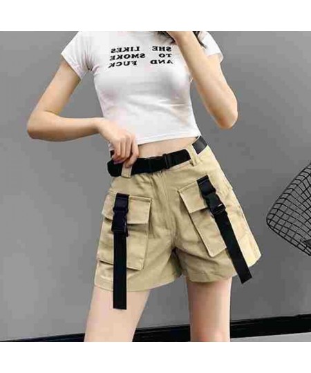 Army Green Cargo Shorts Women Korean Big Pockets High Waist Wide Leg Shorts Woman Summer Harajuku Casual Short Pants $25.93 -...