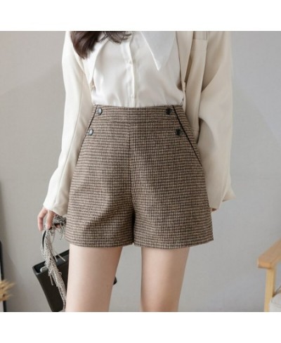 High-Waisted Plaid Wool Shorts Female Autumn Winter New Style Retro Loose A-line Shorts Casual Wide-Leg Boot Shorts D5247 $35...