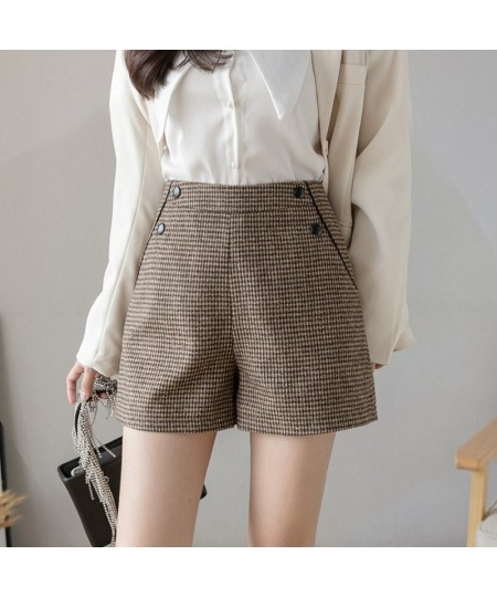 High-Waisted Plaid Wool Shorts Female Autumn Winter New Style Retro Loose A-line Shorts Casual Wide-Leg Boot Shorts D5247 $35...