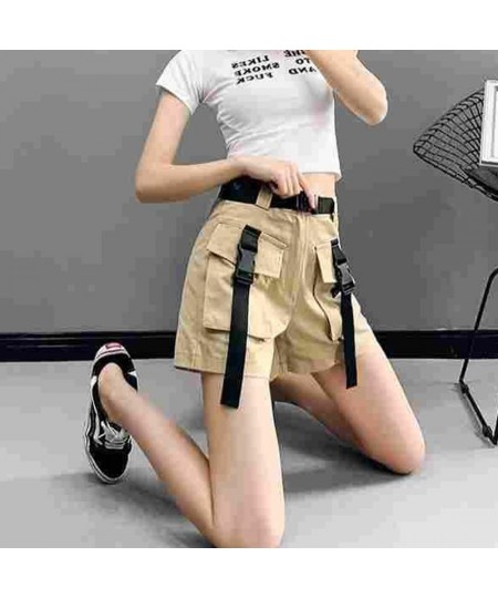 Army Green Cargo Shorts Women Korean Big Pockets High Waist Wide Leg Shorts Woman Summer Harajuku Casual Short Pants $25.93 -...