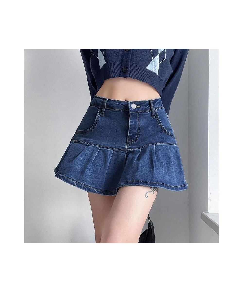 Blue Denim Skirt With Ruffles Harajuku Y2K Jeans Shorts Skirt Mini Woman High Waist Bottom Female Casual Pleated Skirt Female...