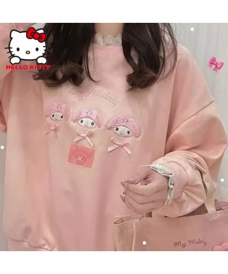 Hello Kitty Hoodie Women Sweet Japanese Kuromi Y2k Tops Harajuku Bow Sweatshirt Girls Kawaii Fake Two Piece Long Sleeved T $3...