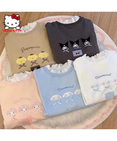 Hello Kitty Hoodie Women Sweet Japanese Kuromi Y2k Tops Harajuku Bow Sweatshirt Girls Kawaii Fake Two Piece Long Sleeved T $3...