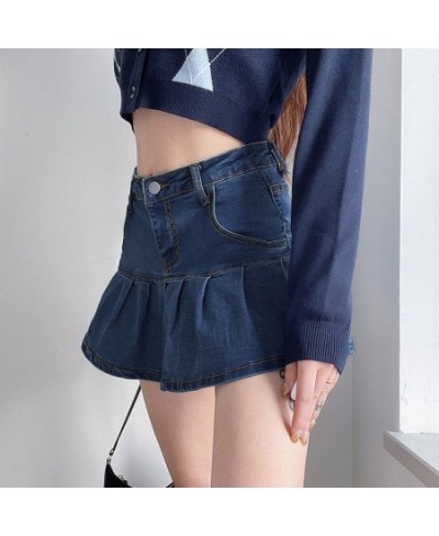 Blue Denim Skirt With Ruffles Harajuku Y2K Jeans Shorts Skirt Mini Woman High Waist Bottom Female Casual Pleated Skirt Female...