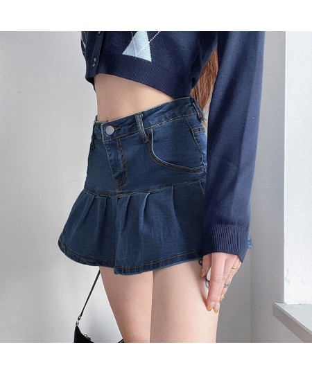 Blue Denim Skirt With Ruffles Harajuku Y2K Jeans Shorts Skirt Mini Woman High Waist Bottom Female Casual Pleated Skirt Female...