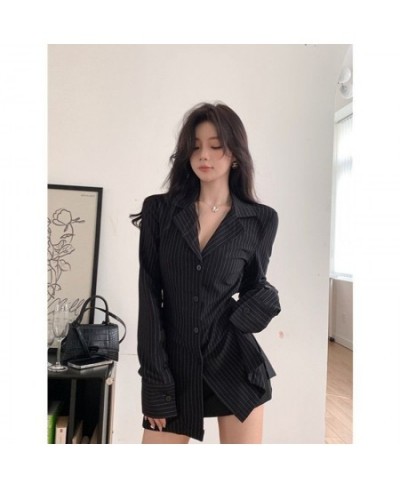 Deeptown Black Striped Blouses Women Sexy V-neck Korean Style Slim Shirts Long Sleeve Tops Female Casual Tunics Shirts Fashio...